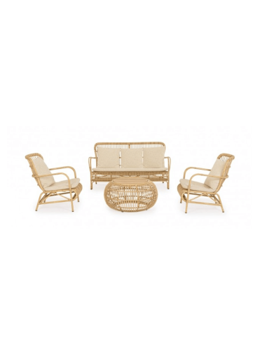 Conjunto de jardín CONSTANZA sofá, sillones y mesa auxiliar en bambú sintético Terrazza®
