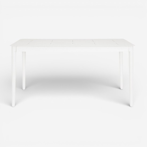 Mesa EUBEA en aluminio color Cloud White, vista frontal de su diseño contemporáneo