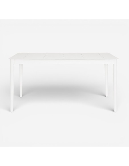 Mesa EUBEA en aluminio color Cloud White, vista frontal de su diseño contemporáneo