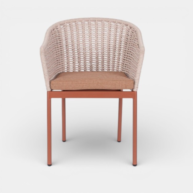 Vista frontal de la silla de exterior PALAOS color Coral