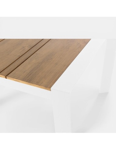Mesa de jardín MARBELLA de exterior color blanco y madera Terrazza Collection® vista lateral