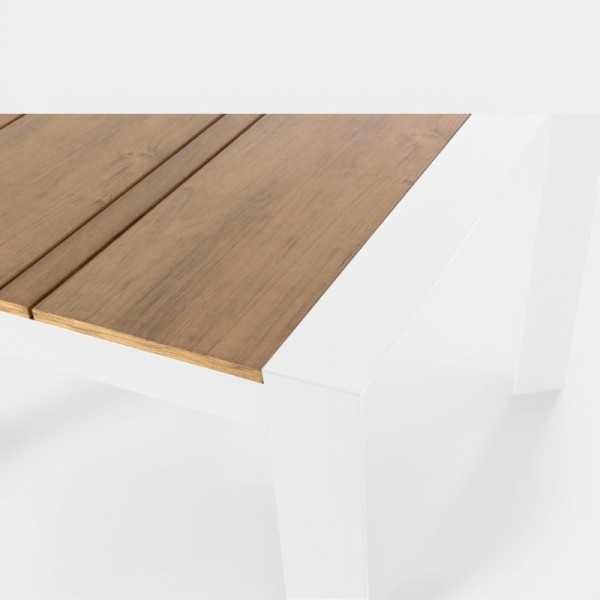 Mesa de jardín MARBELLA de exterior color blanco y madera Terrazza Collection® vista lateral