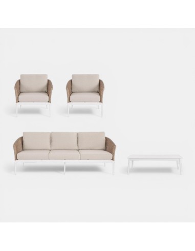Conjunto de jardín Lounge ATLANTIC color natural  fibra y aluminio Terrazza Collection® vista frontal separado