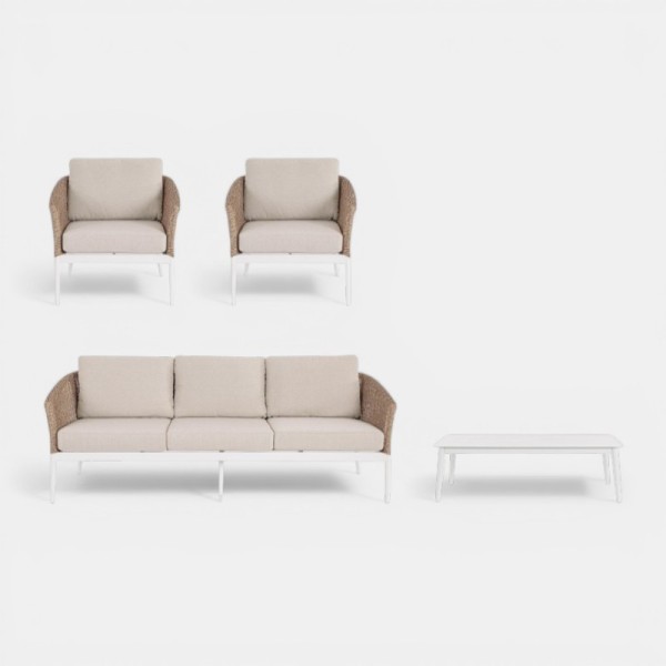 Conjunto de jardín Lounge ATLANTIC color natural  fibra y aluminio Terrazza Collection® vista frontal separado