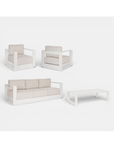 Conjunto Lounge COSTA BLANCA de exterior blanco y arena Terrazza Collection® vista frontal separado