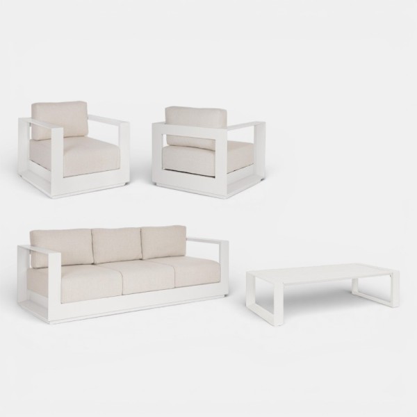 Conjunto Lounge COSTA BLANCA de exterior blanco y arena Terrazza Collection® vista frontal separado