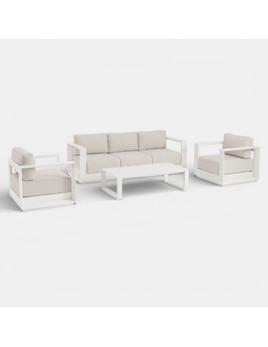 Conjunto Lounge COSTA BLANCA de exterior blanco y arena Terrazza Collection® vista oblicua