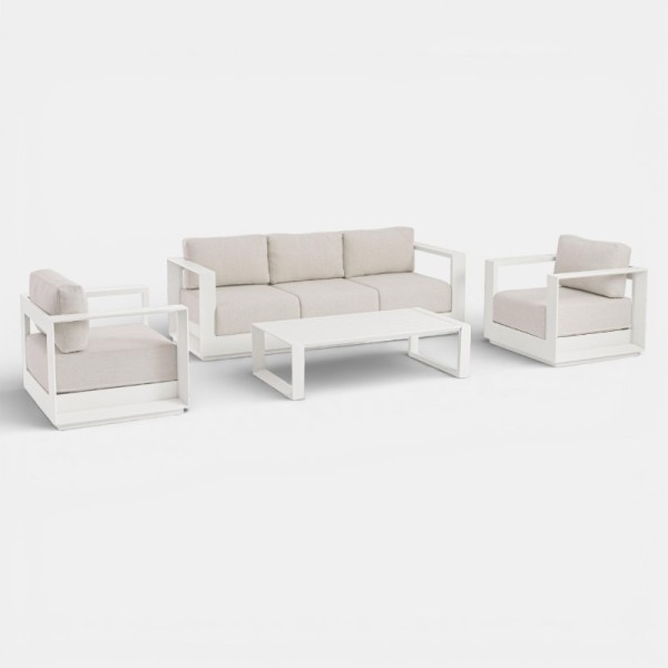 Conjunto Lounge COSTA BLANCA de exterior blanco y arena Terrazza Collection® vista oblicua
