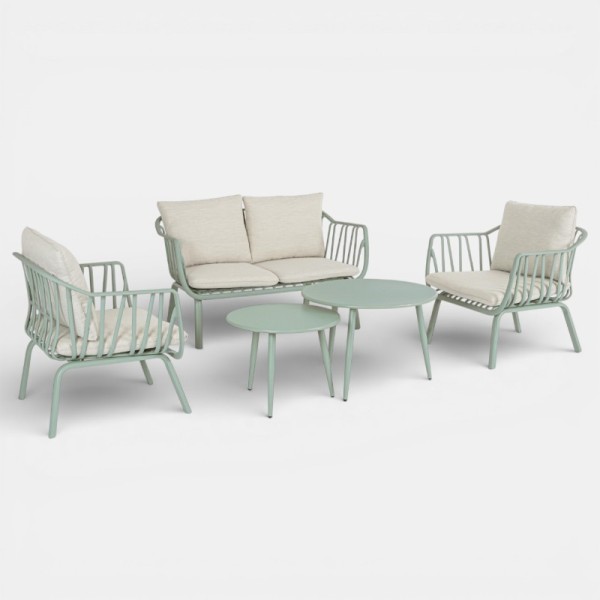 Conjunto de jardín SANTORINI de exterior color verde salvia con Mesas Auxiliares Terrazza Collection®