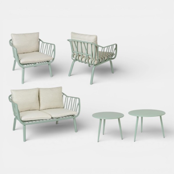 Conjunto de jardín SANTORINI de exterior color verde salvia con Mesas Auxiliares Terrazza Collection®