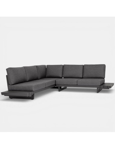 Sofá de jardín modular MONACO vista completa en color antracita con chaise longue y cojines confortables