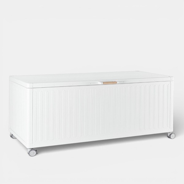 Baúl de jardín COS vista lateral en aluminio color blanco TERRAZZA COLLECTION®