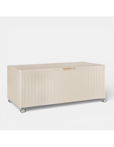 Baúl de jardín AMALFI vista lateral perfil en madera natural TERRAZZA COLLECTION®