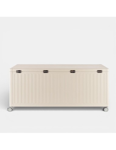 Baúl de jardín AMALFI vista trasera perfil en madera natural TERRAZZA COLLECTION®