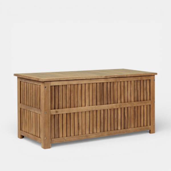 Baúl de jardín AMALFI vista lateral perfil en madera natural TERRAZZA COLLECTION®