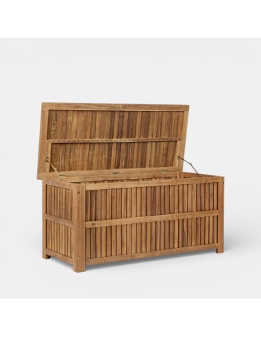 Baúl de jardín AMALFI vista con tapa abierta en madera natural TERRAZZA COLLECTION®