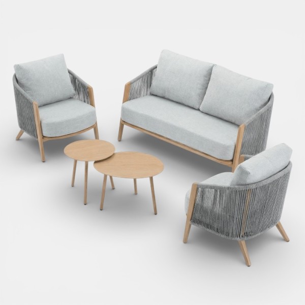 Set de jardín lounge NORDICA vista en perspectiva del conjunto con mesa de centro essentials®