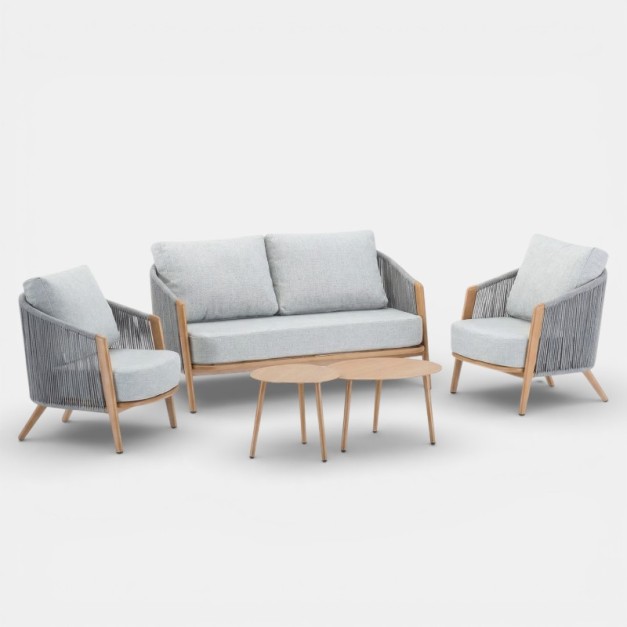 Set de jardín lounge NORDICA de exterior en madera y cuerda color gris essentials®