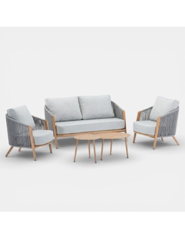 Set de jardín lounge NORDICA de exterior en madera y cuerda color gris essentials®