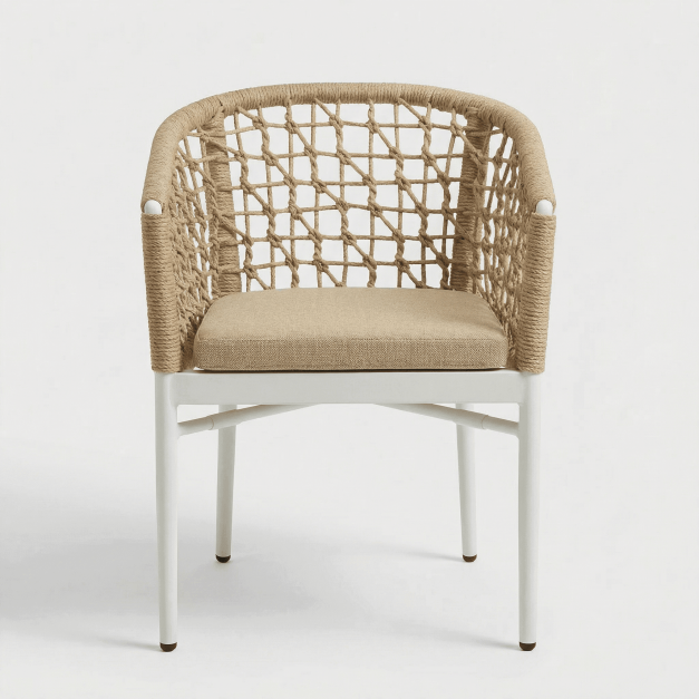 Silla de jardín RIVIERA de exterior en cuerda color natural vista frontal essentials®