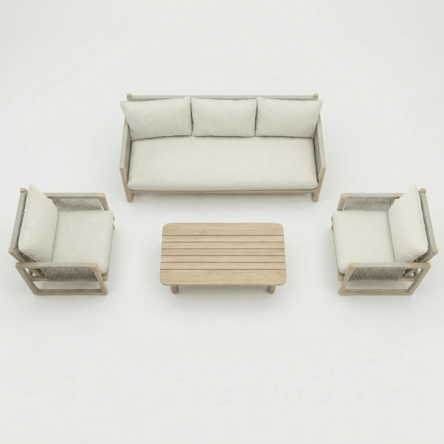 Set de jardín lounge BIRMANIA de exterior en madera y cuerda color natural essentials® 2