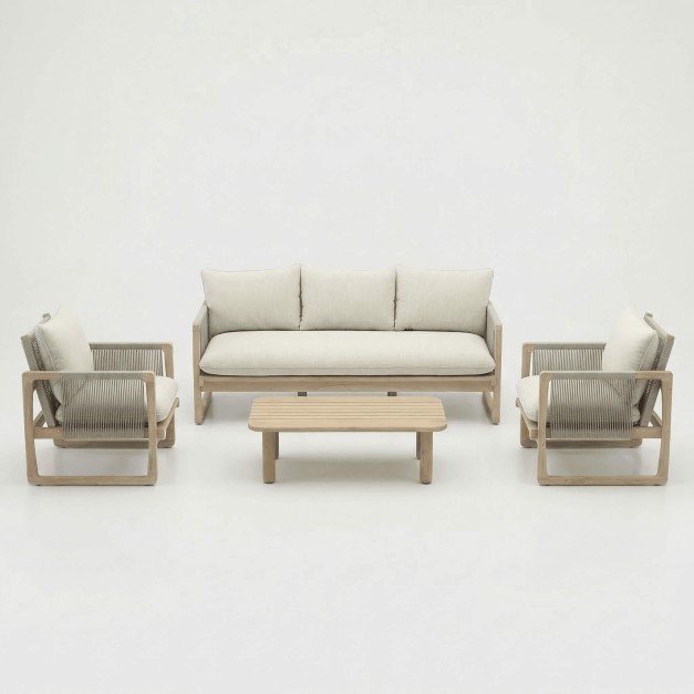 Set de jardín lounge BIRMANIA de exterior en madera y cuerda color natural essentials®