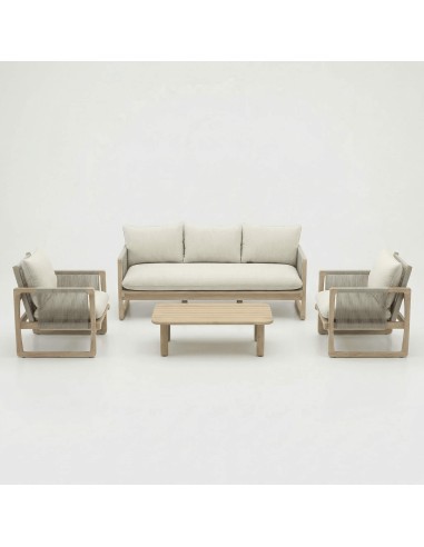 Set de jardín lounge BIRMANIA de exterior en madera y cuerda color natural essentials®