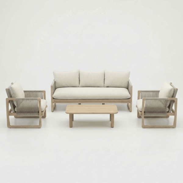 Set de jardín lounge BIRMANIA de exterior en madera y cuerda color natural essentials®