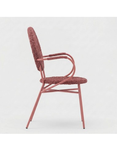 Silla de jardín SOLARA vista lateral perfil con asiento trenzado terracota