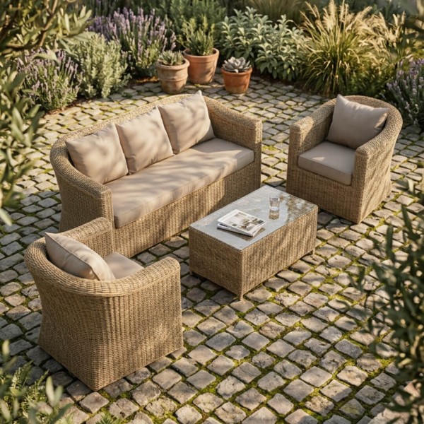 Set Lounge BALI de ratán natural ESSENTIALS®