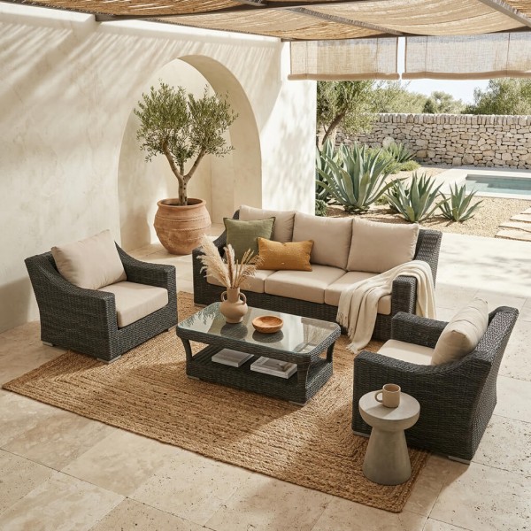 Set Lounge SAVONA de ratán sintético color marrón ESSENTIALS®