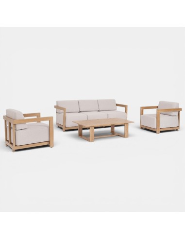 Set de jardín lounge NOVA vista lateral con sofá y sillones en aluminio efecto madera TERRAZZA COLLECTION®