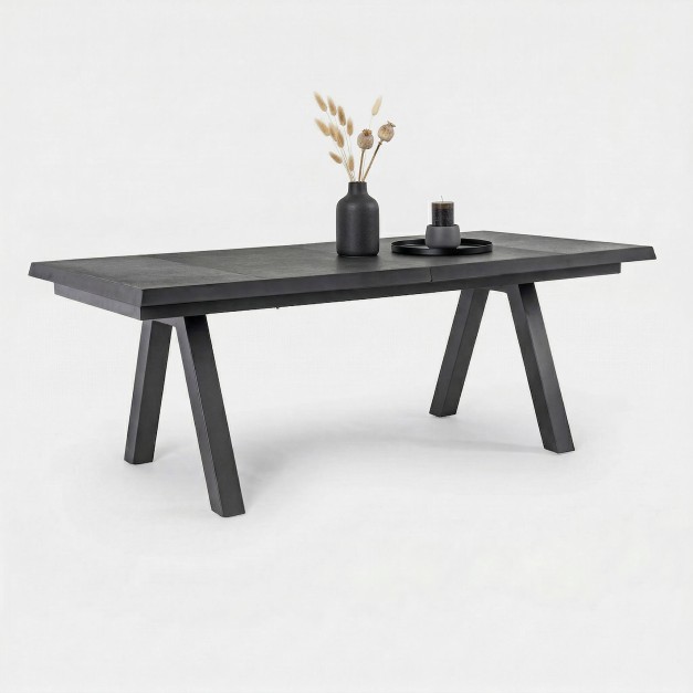 Mesa extensible Aria en color antracita vista general extendida decorada