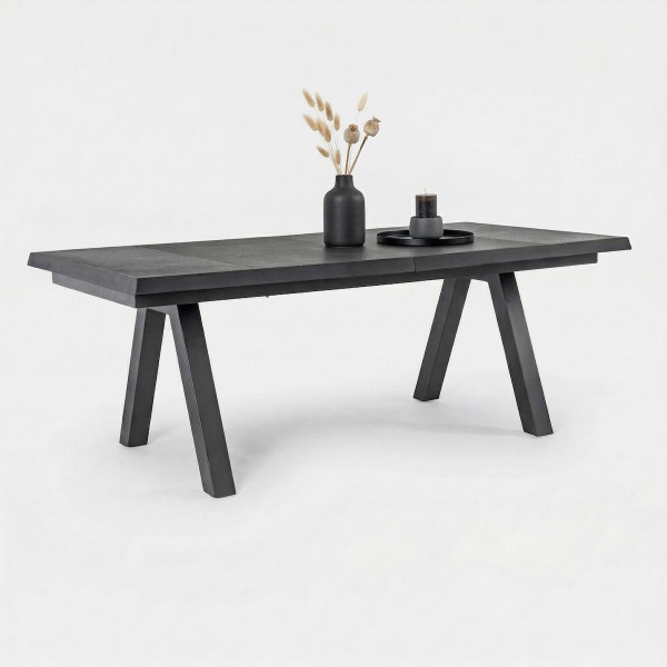 Mesa extensible Aria en color antracita vista general extendida decorada