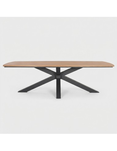 Vista frontal de la mesa con base en cruz y diseño moderno