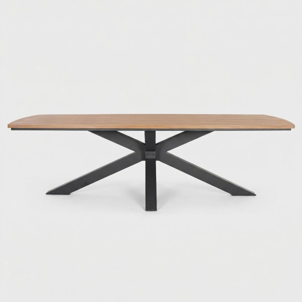 Vista frontal de la mesa con base en cruz y diseño moderno