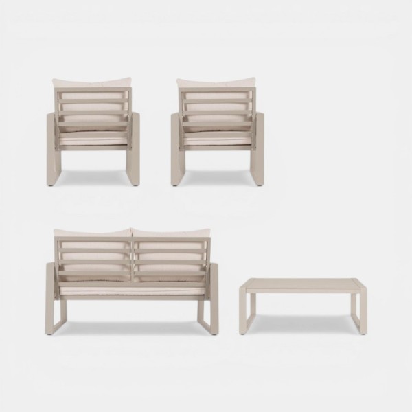 Conjunto Exterior MIRADOR 4 Piezas – Sofá, 2 Sillones y Mesa – Estructura Stone Taupe, Cojines Hidrófugos URBAN OUTDOOR®
