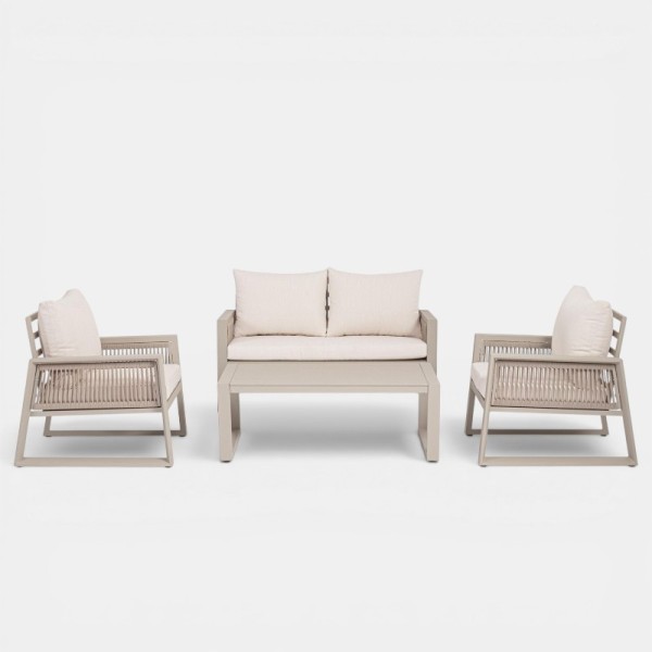 Conjunto Exterior MIRADOR 4 Piezas – Sofá, 2 Sillones y Mesa – Estructura Stone Taupe, Cojines Hidrófugos URBAN OUTDOOR®