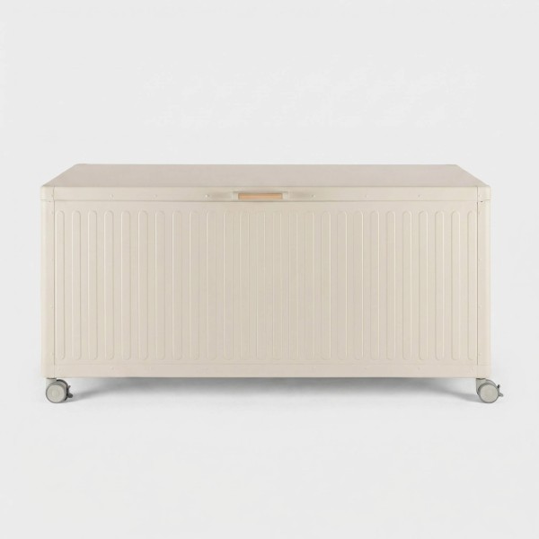 Baúl para exterior COS en aluminio con ruedas color arena "M" TERRAZZA COLLECTION®