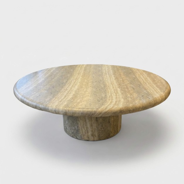 Mesa auxiliar de jardín MERGUI- 105 cm Ø- Material concreto- Look travertino- Arena Negra®- Interior y Exterior