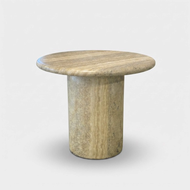 Mesa auxiliar de jardín MERGUI- 60 cm Ø- Material concreto- Look travertino- Arena Negra®- Interior y Exterior