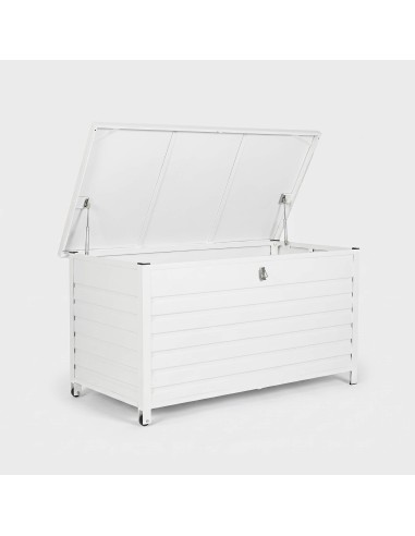 Baúl de exterior COS vista lateral abierto blanco "L" TERRAZZA COLLECTION®