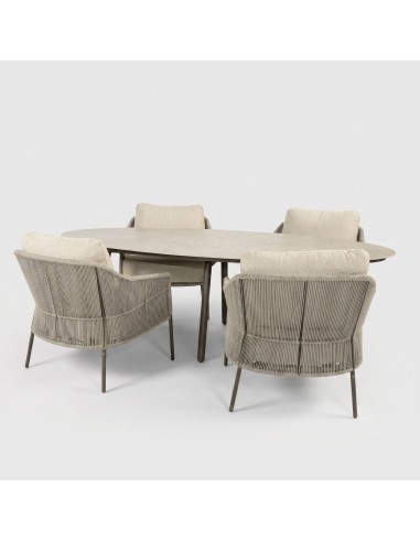 Conjunto low dining exterior Salute Florence 4 Seasons Outdoor – sillones rope y mesa cerámica terre