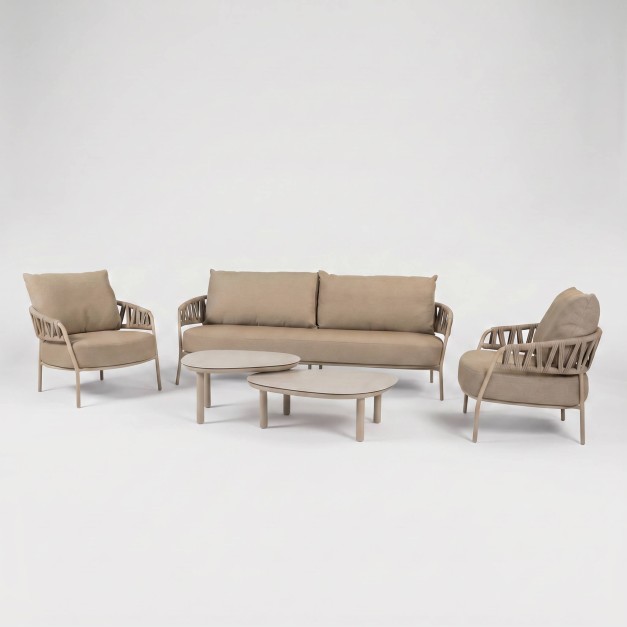Conjunto lounge Calma Taste by 4 Seasons latte – sofá 3 plazas y 2 sillones aluminio rope