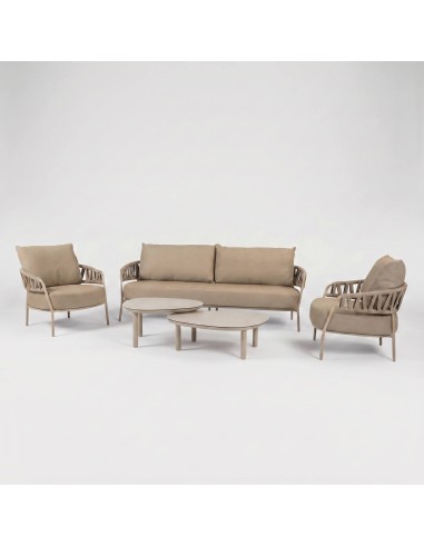Conjunto lounge Calma Taste by 4 Seasons latte – sofá 3 plazas y 2 sillones aluminio rope