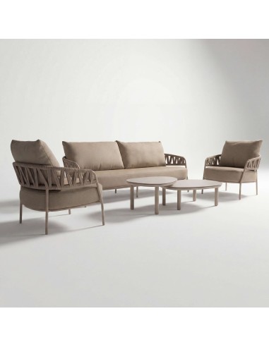Sofá 3 plazas Calma Taste by 4 Seasons latte – vista frontal conjunto exterior