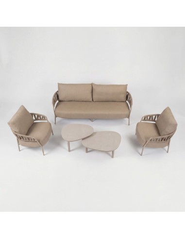 Conjunto lounge Calma Taste by 4 Seasons – sofá y sillones con estructura rope y aluminio latte