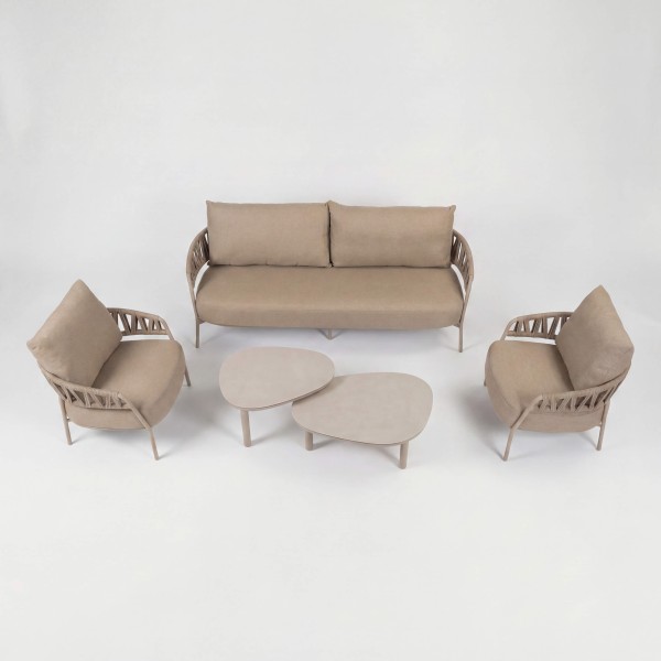Conjunto lounge Calma Taste by 4 Seasons – sofá y sillones con estructura rope y aluminio latte