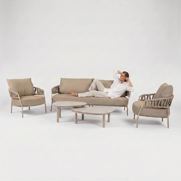 Sillón lounge Calma Taste by 4 Seasons – detalle rope y cojines Olefin latte