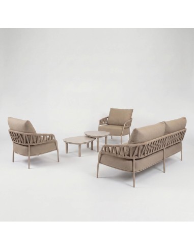 Conjunto lounge Calma Taste by 4 Seasons latte – ambiente exterior aluminio y rope taupe